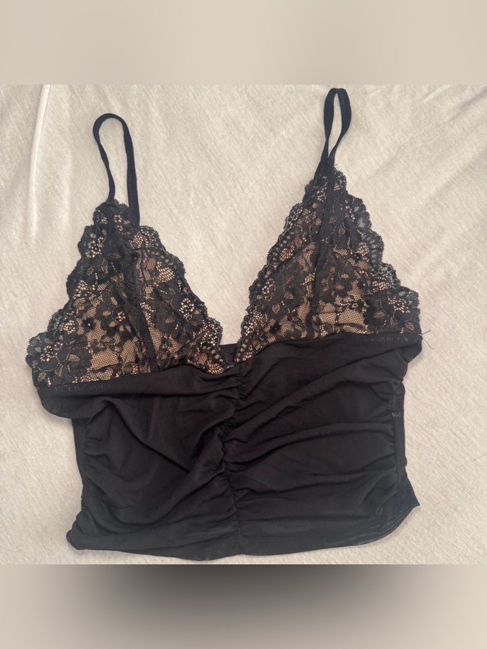 Black Lace Ruched Bralette Tank Top